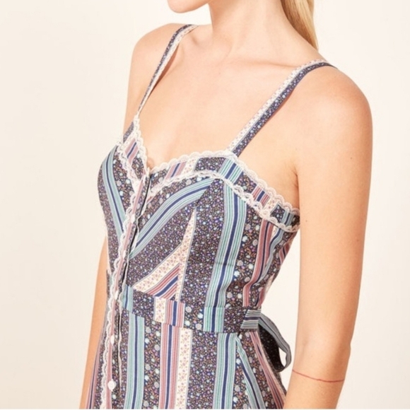 Reformation Sandalwood dress Striped Button-Down Sundress Size 0 - Picture 3 of 16